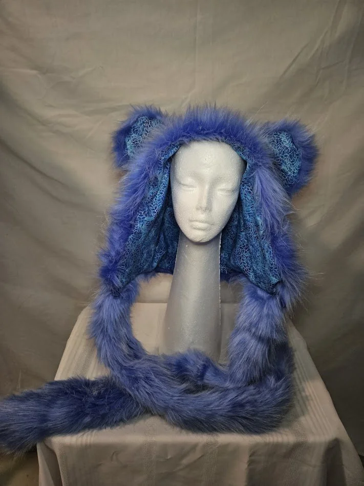 Blue Thick Faux Fur Bear with "Blue Hues" Liner - Peaked