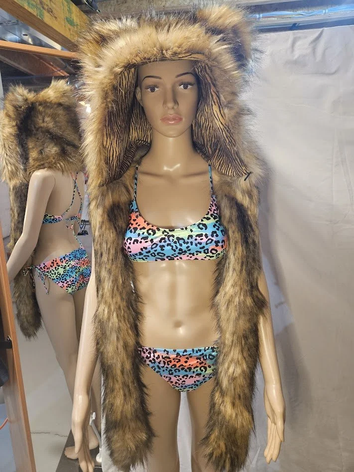 Thick Brown Faux Fur Bear Festival Hood - Peaked Hood