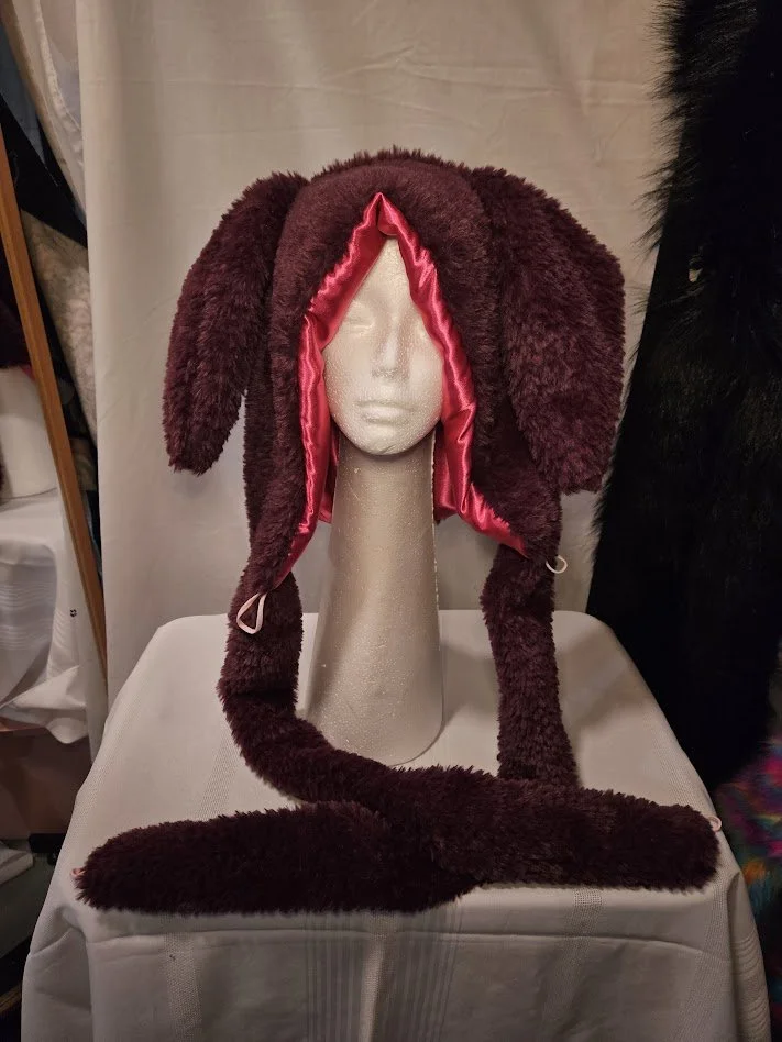 Burgundy Teddy Faux Fur Bunny - Peaked