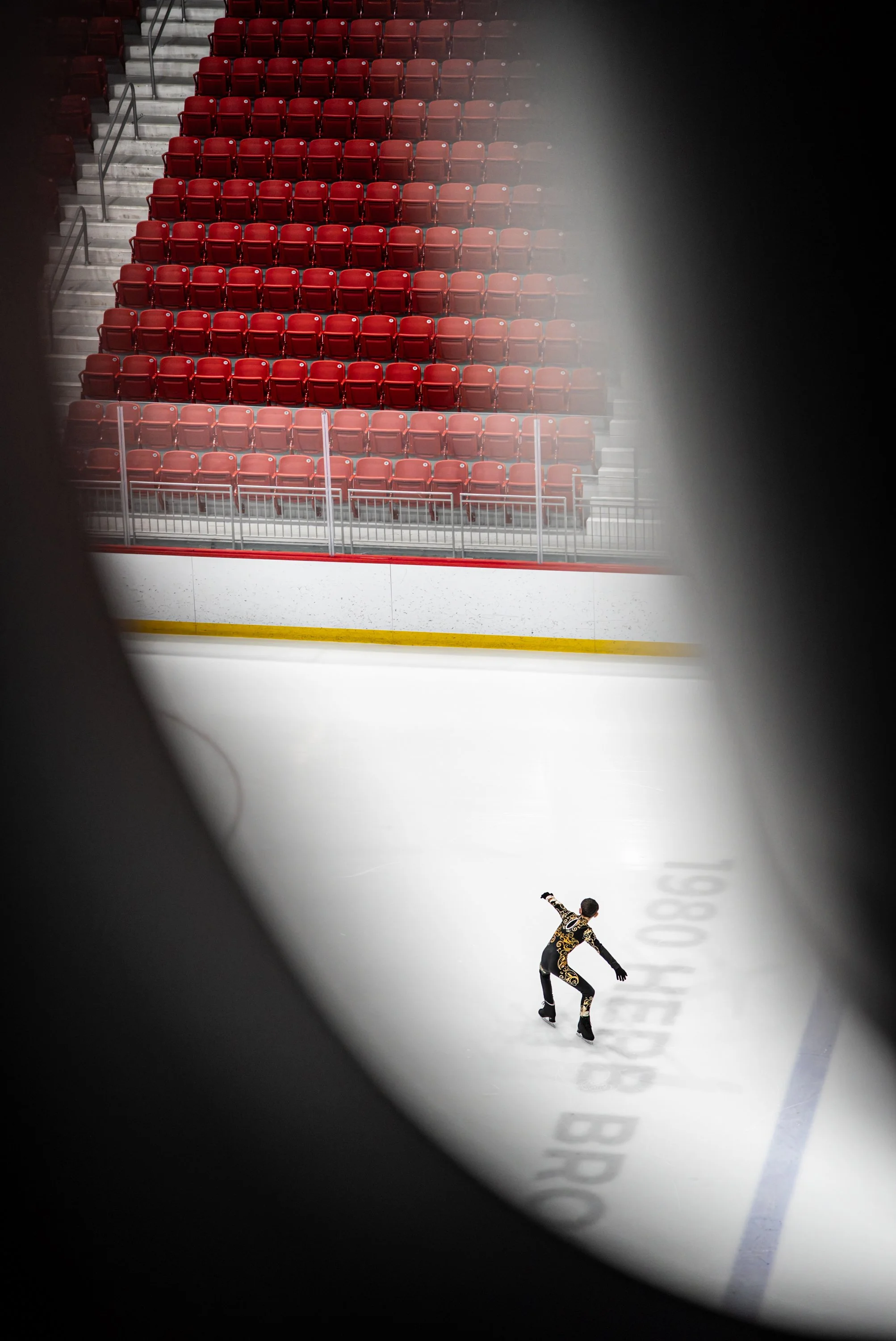 Figure skater glides during his routine at the 2026 Empire State Winter Games in the 1980 Rink at the Olympic Complex in Lake Placid, New York, on Feb 7, 2026. (Isaac Williams/The Newhouse School)