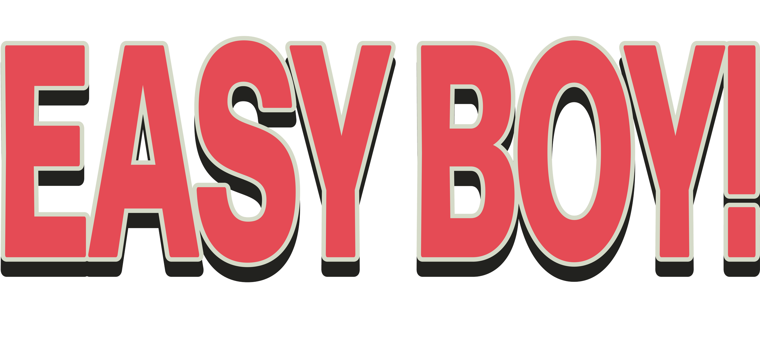 EASY BOY! word mark, red text, white outline, black shadow.