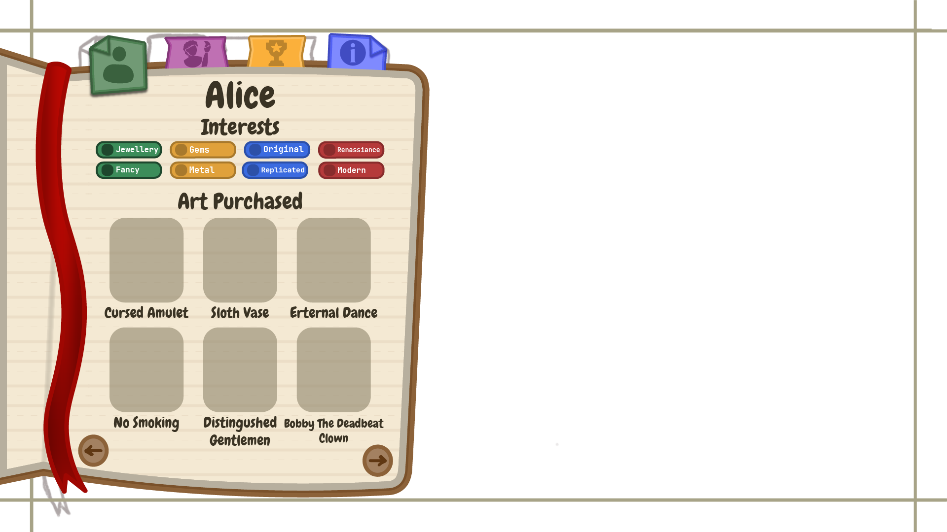 Journal - NPCs Tab UI Mockup, Made with Adobe Illustrator