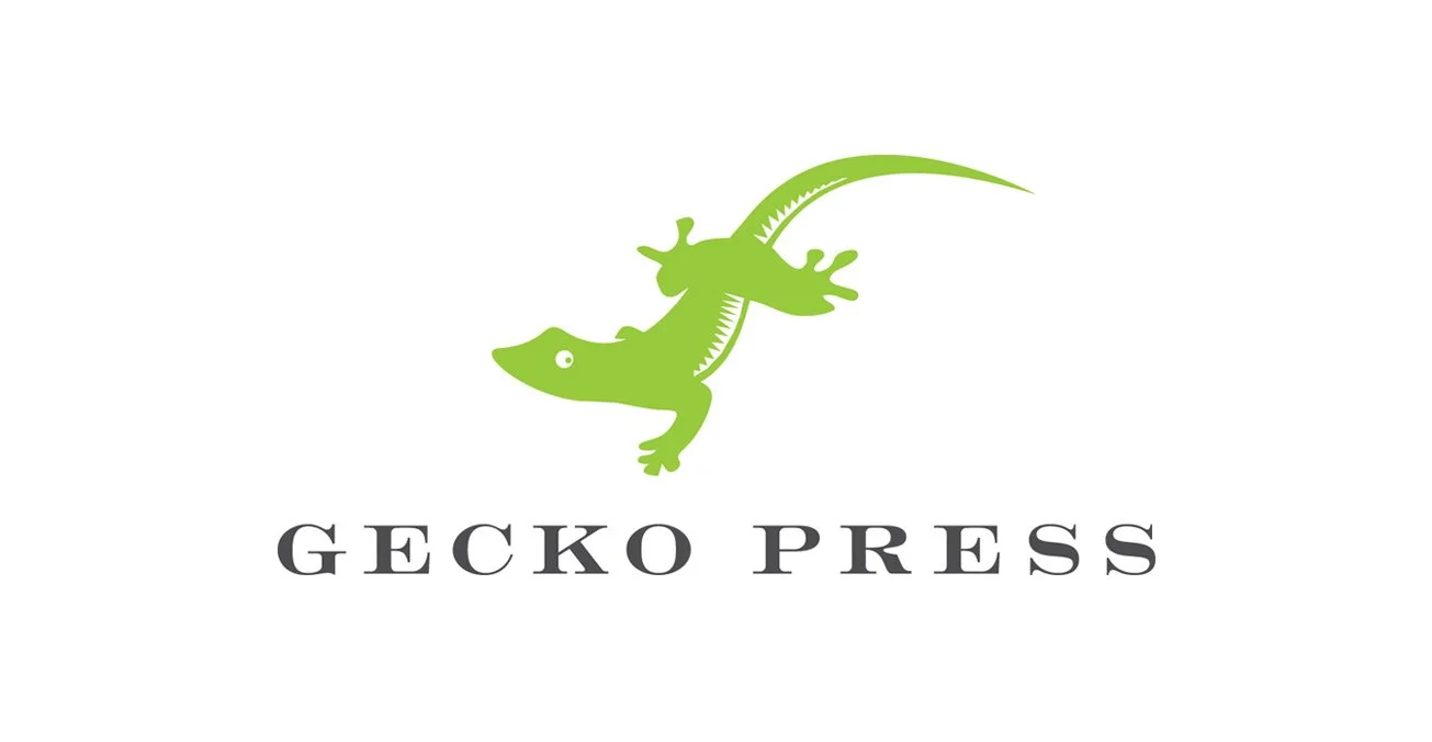 Green gecko graphic above the text 'GECKO PRESS' in black font.