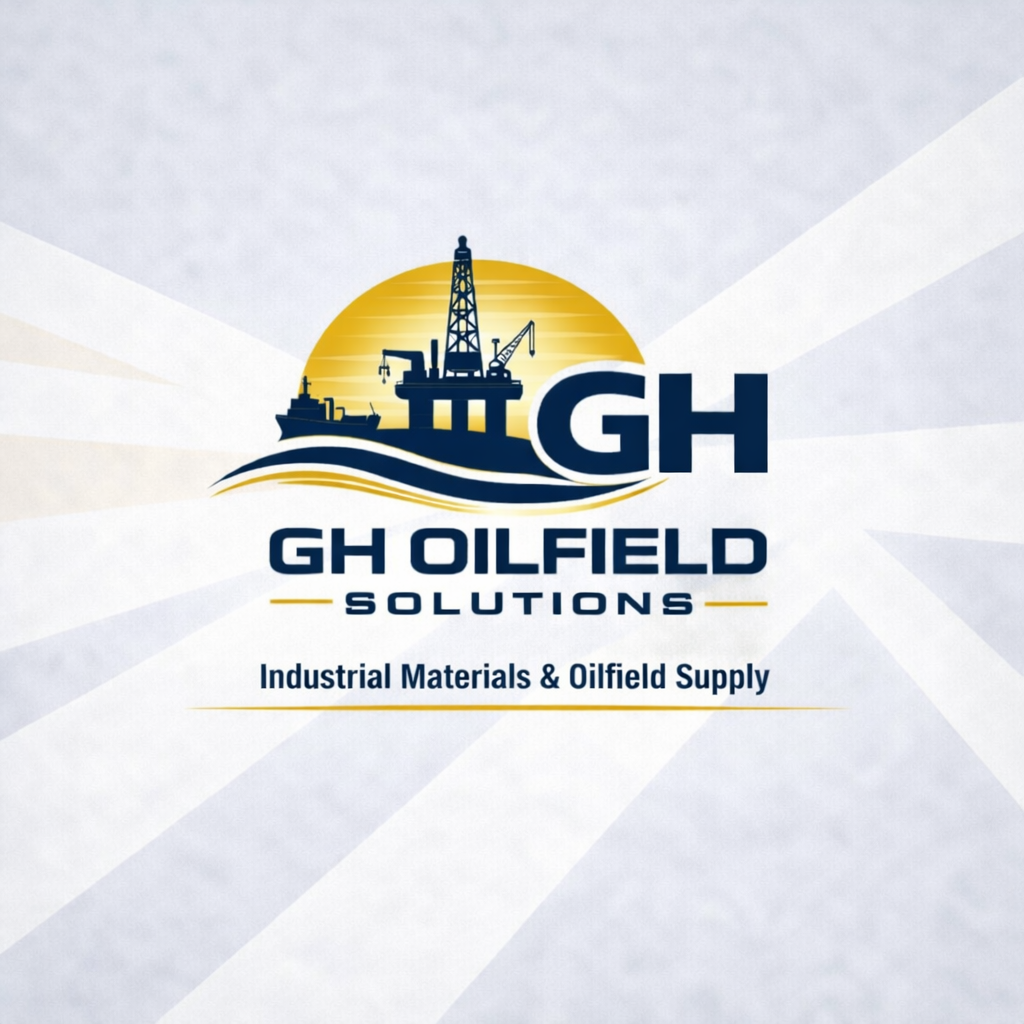 Logo for GH Oilfield Solutions featuring an offshore oil rig and a ship, with the text 'GH Oilfield Solutions' and 'Industrial Materials & Oilfield Supply'.
