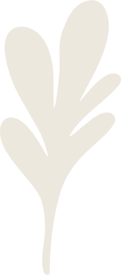 A stylized, minimalist illustration of a plant or leaf in beige or light cream color.