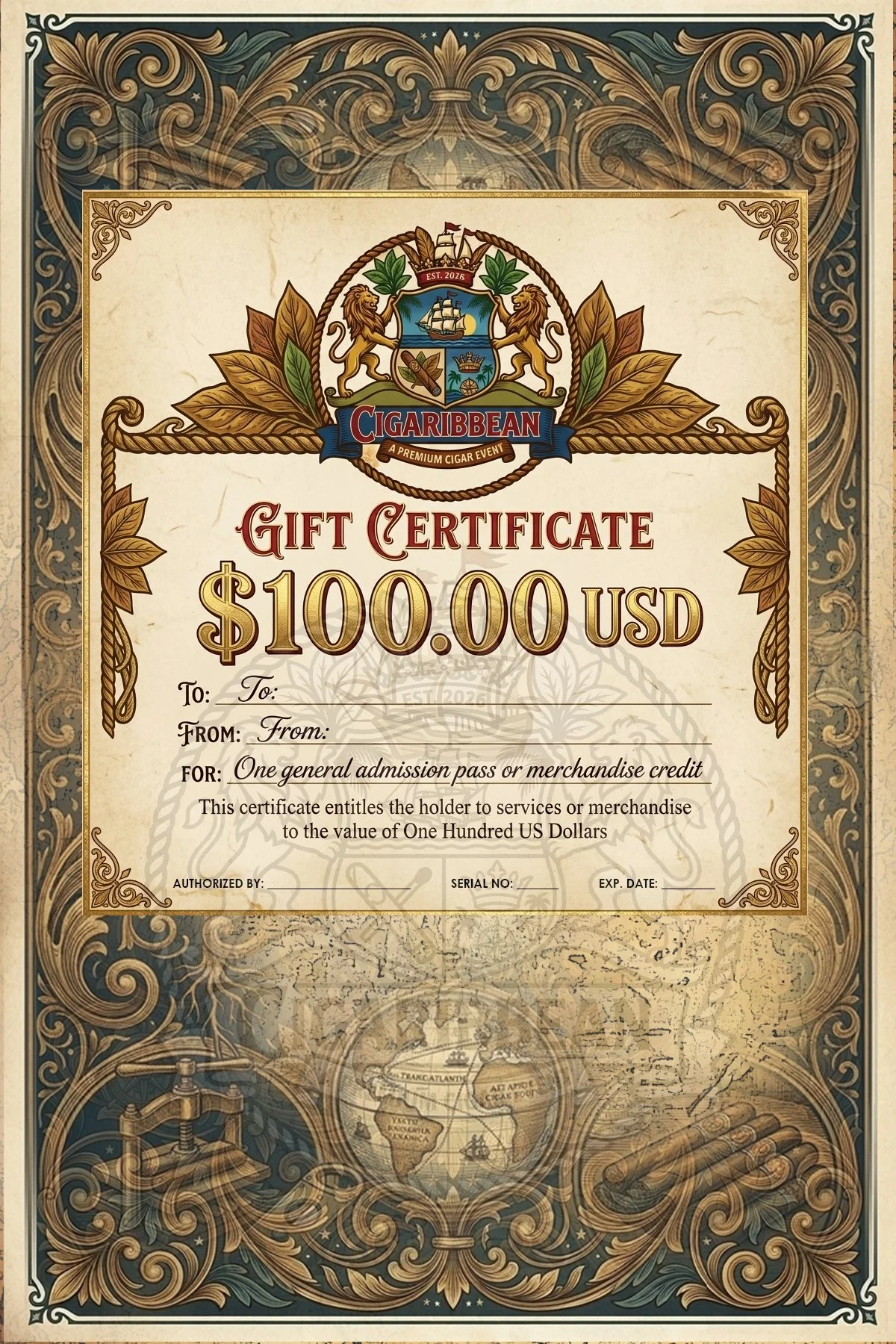 CIGARIBBEAN 2026 $100 GIFT CERTICATE