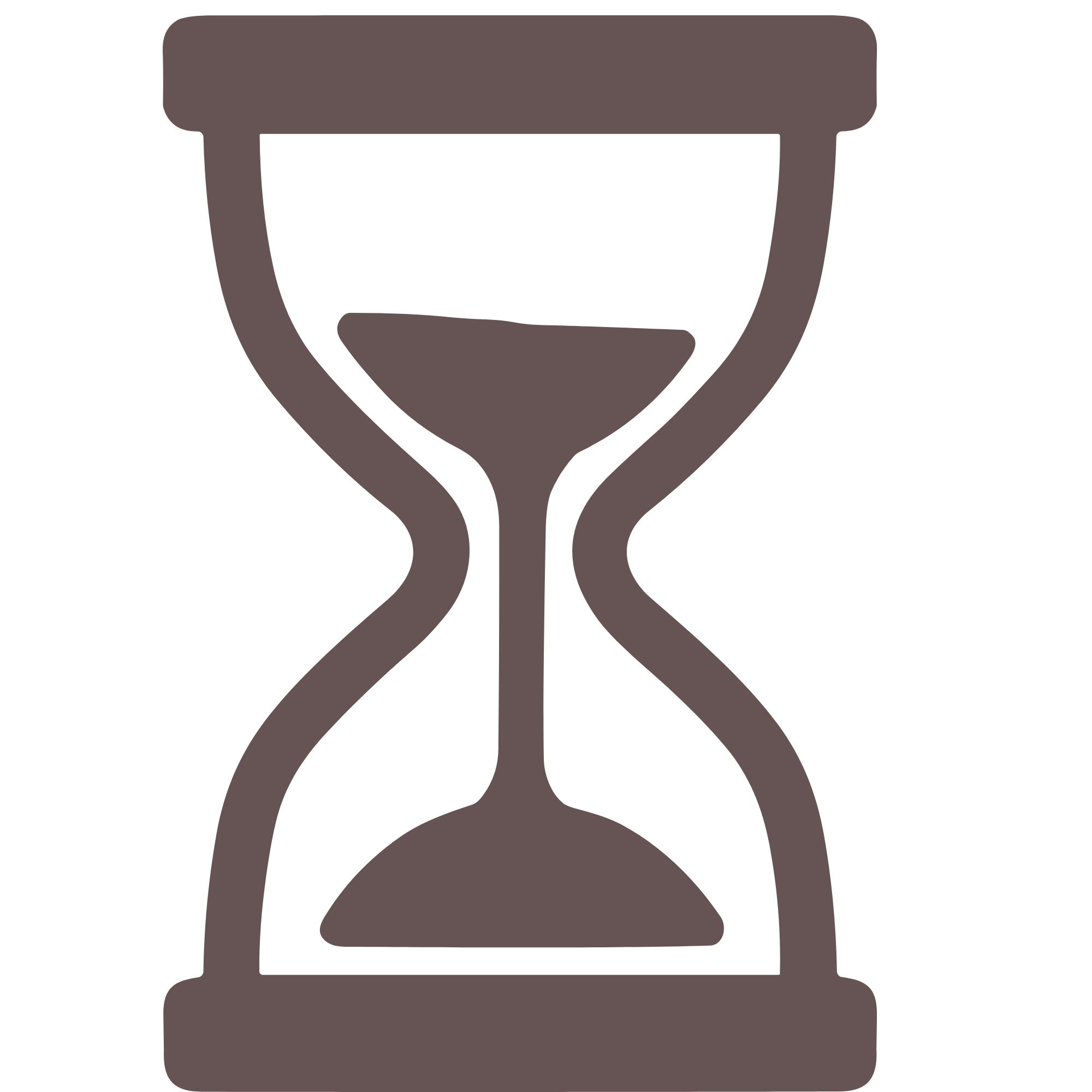 Dark brown hourglass with sand inside.