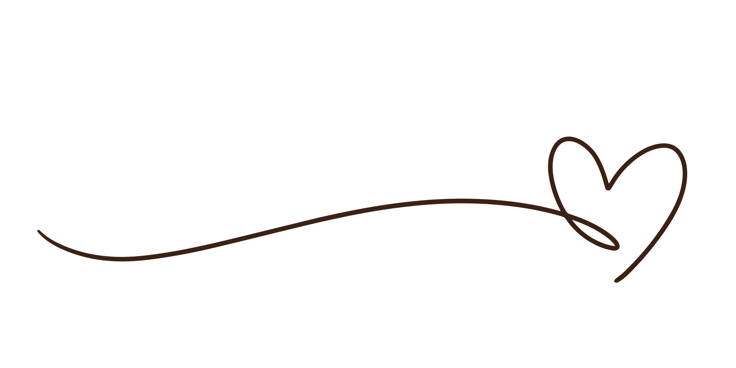 A thin, dark brown line drawn in a single stroke, curving from the left to the right, ending in a stylized heart shape.