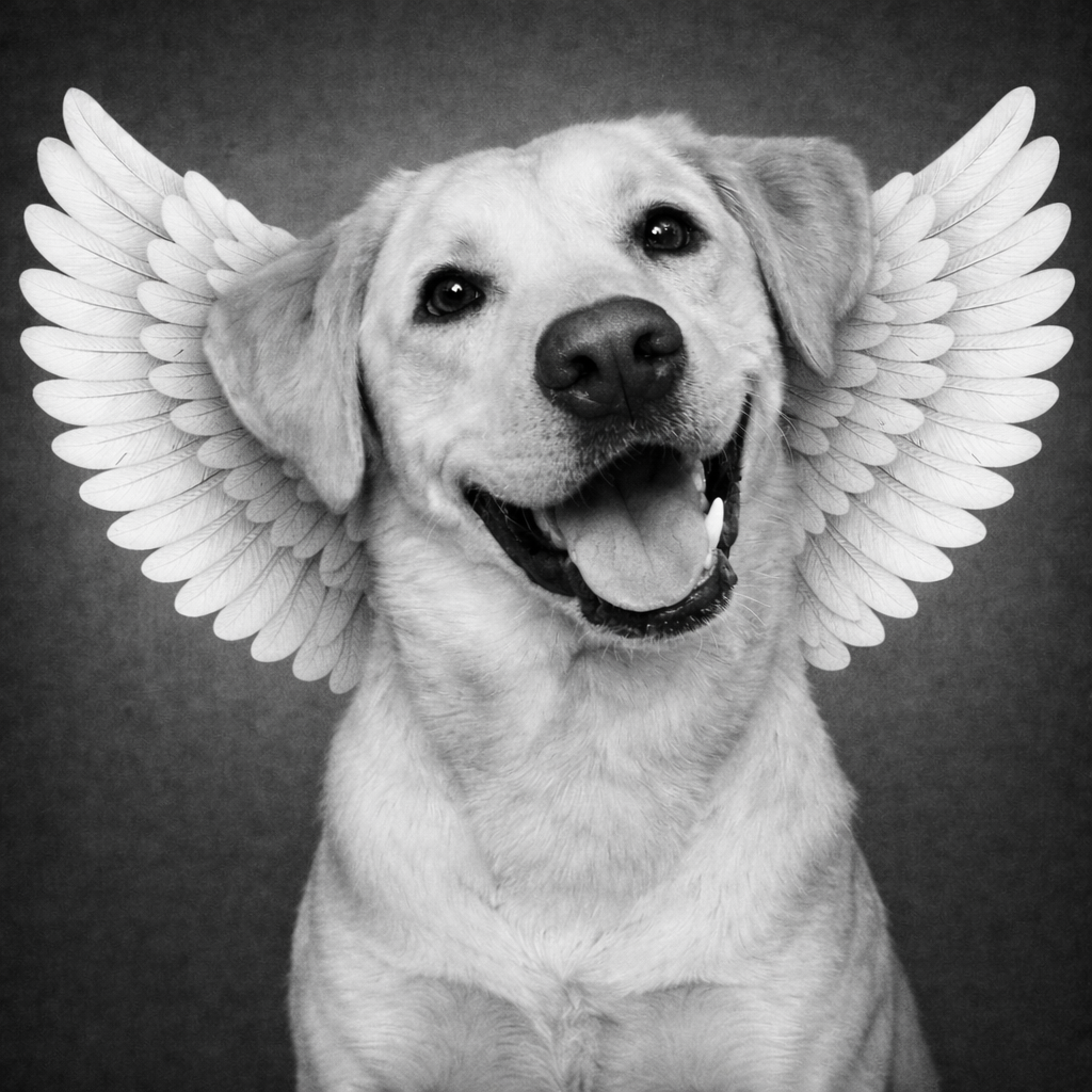 Custom Pet Angel portrait of Labrador with wings