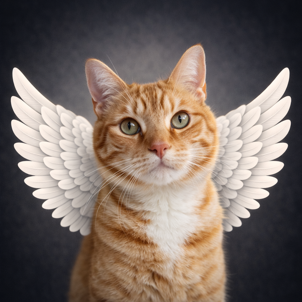 Custom Pet Angel portrait of ginger cat with wings