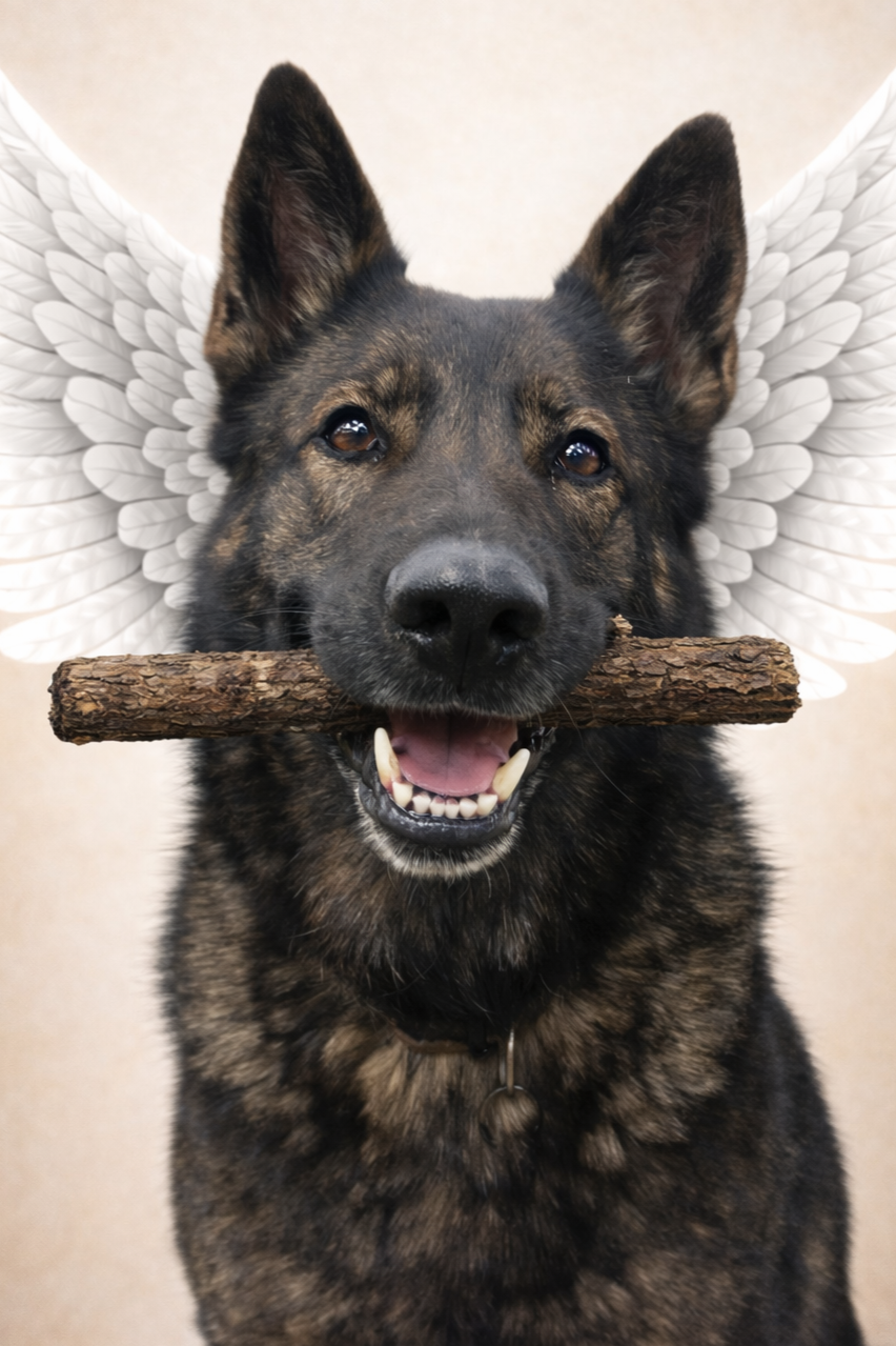 Custom Pet Angel portrait of German Shepard with wings