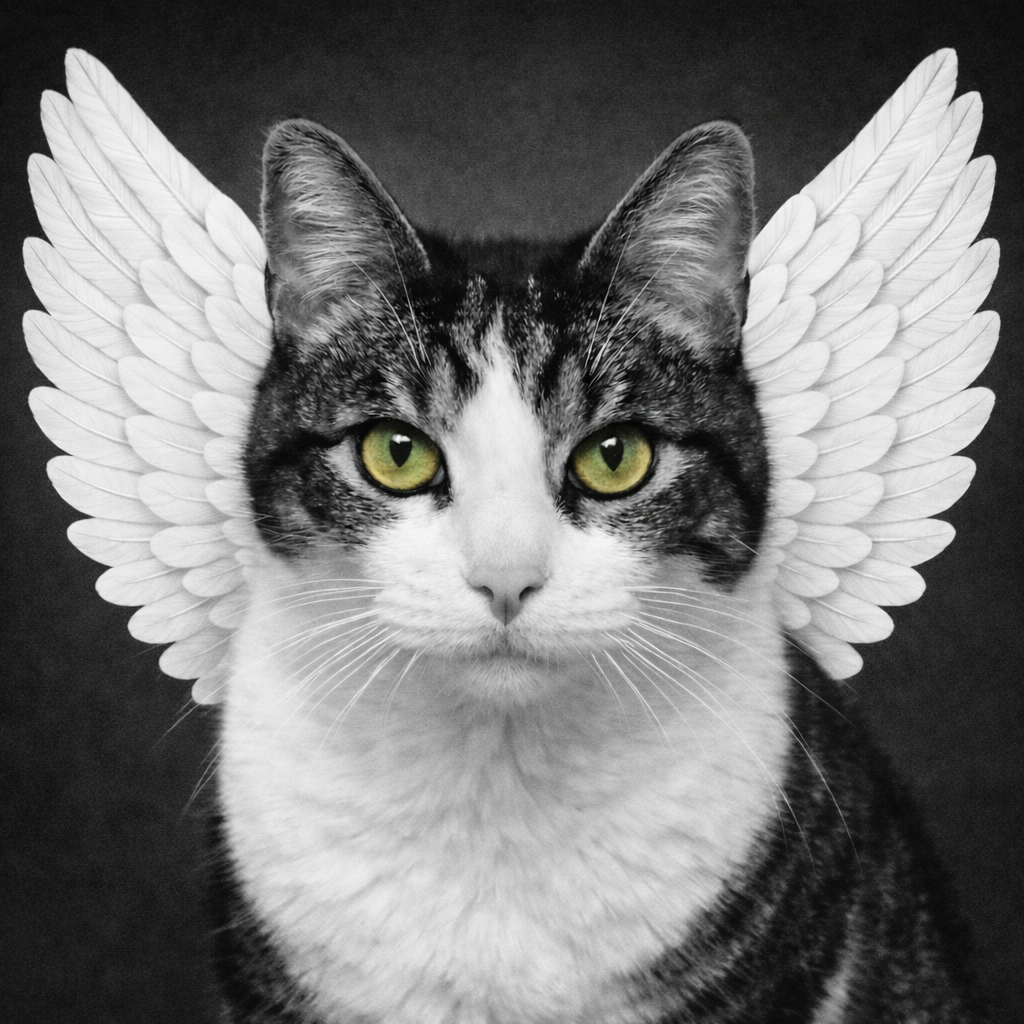 Custom Pet Angel portrait of cat with wings
