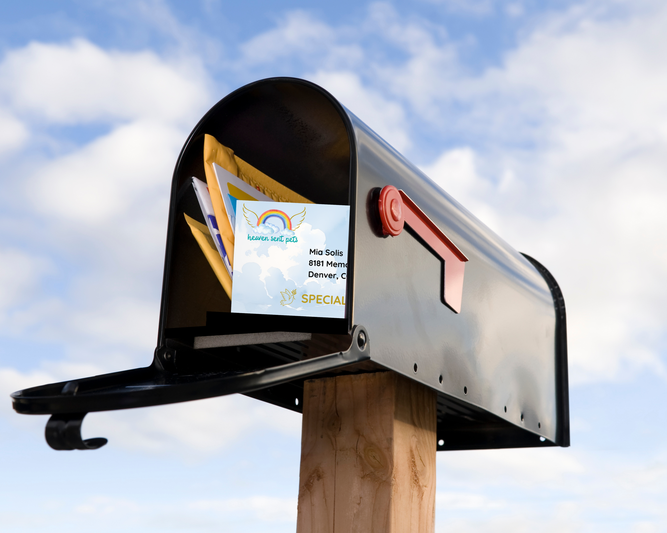 mailbox with pet welcome letter inside