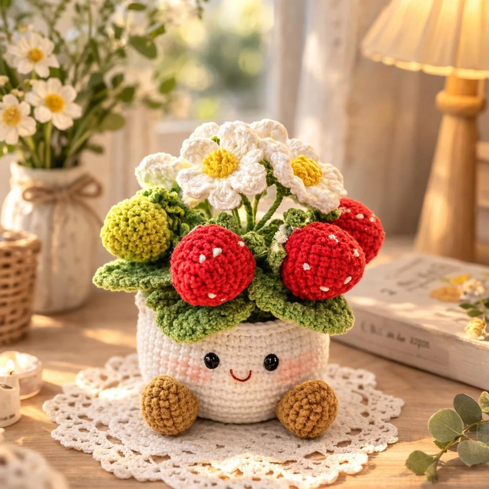 Handmade Crochet Strawberry Flowerpot