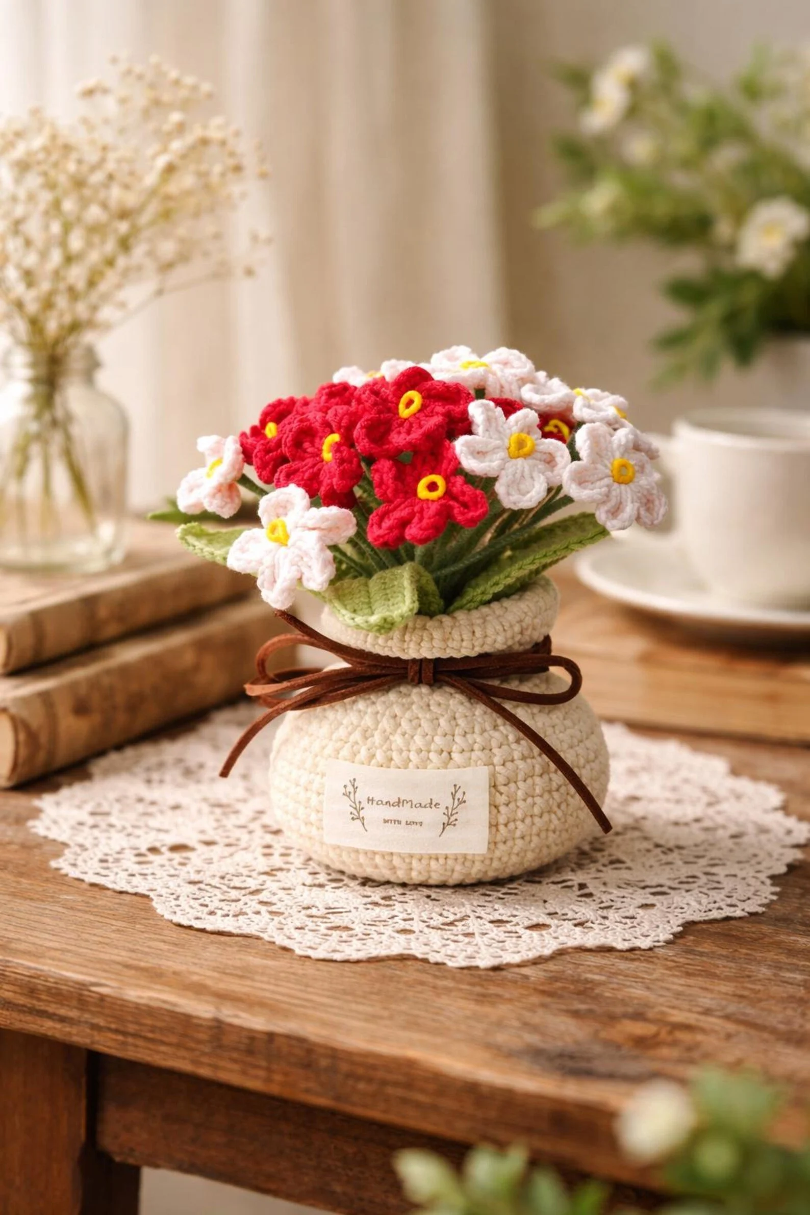 Crochet Forget Me Not Flower Pot