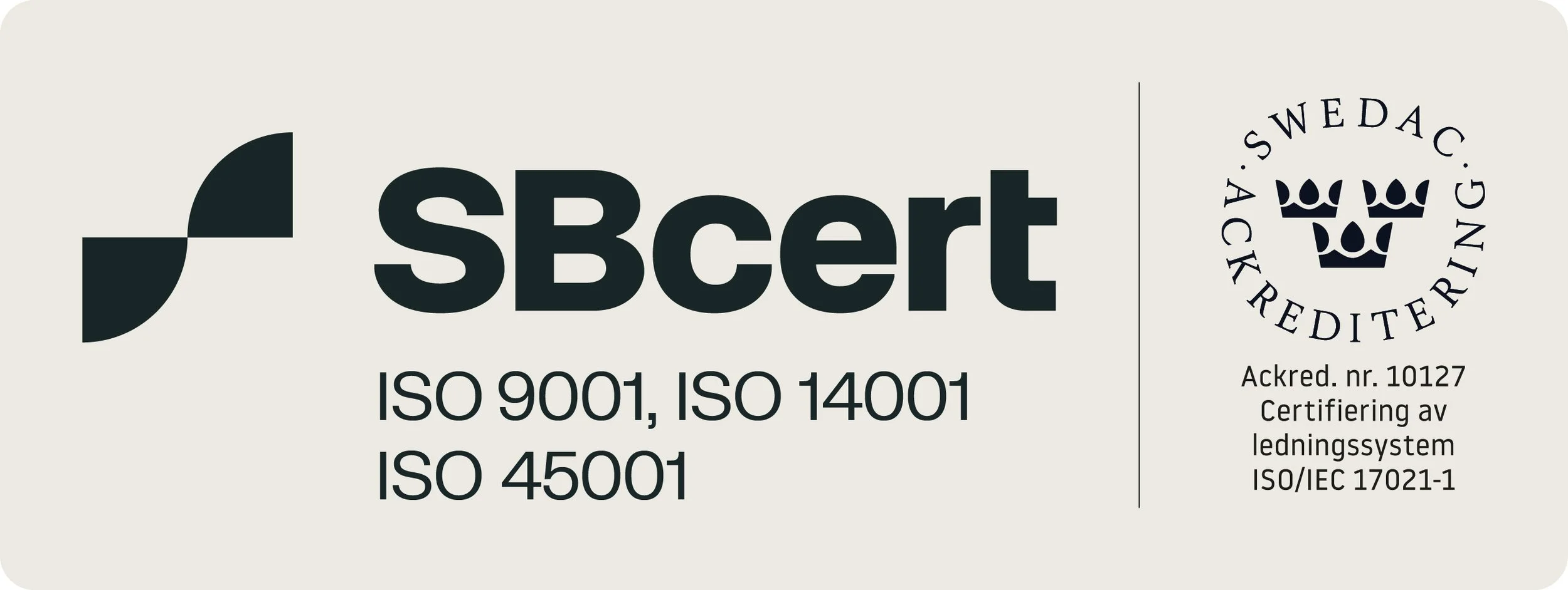 Bild av ISO-certifiering från SB Cert ISO 9001, ISO 14001, ISO 45001