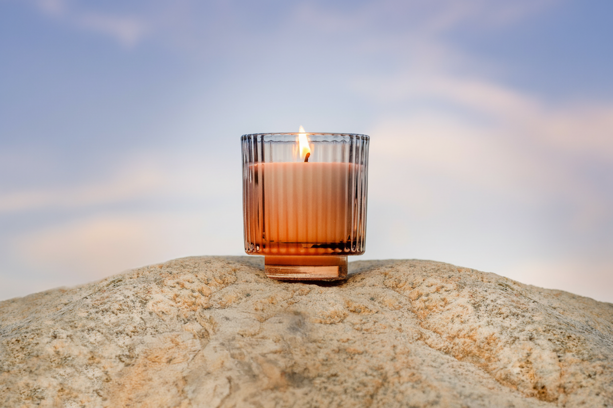 Balanced-candle-mall flame to the candle. Put the candle on a flat rock.  205461.png
