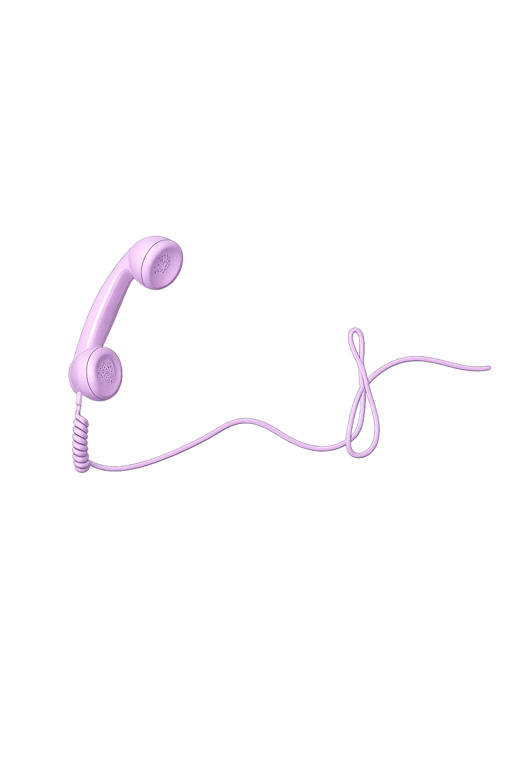 Light purple rotary telephone with cord on a reflective surface.