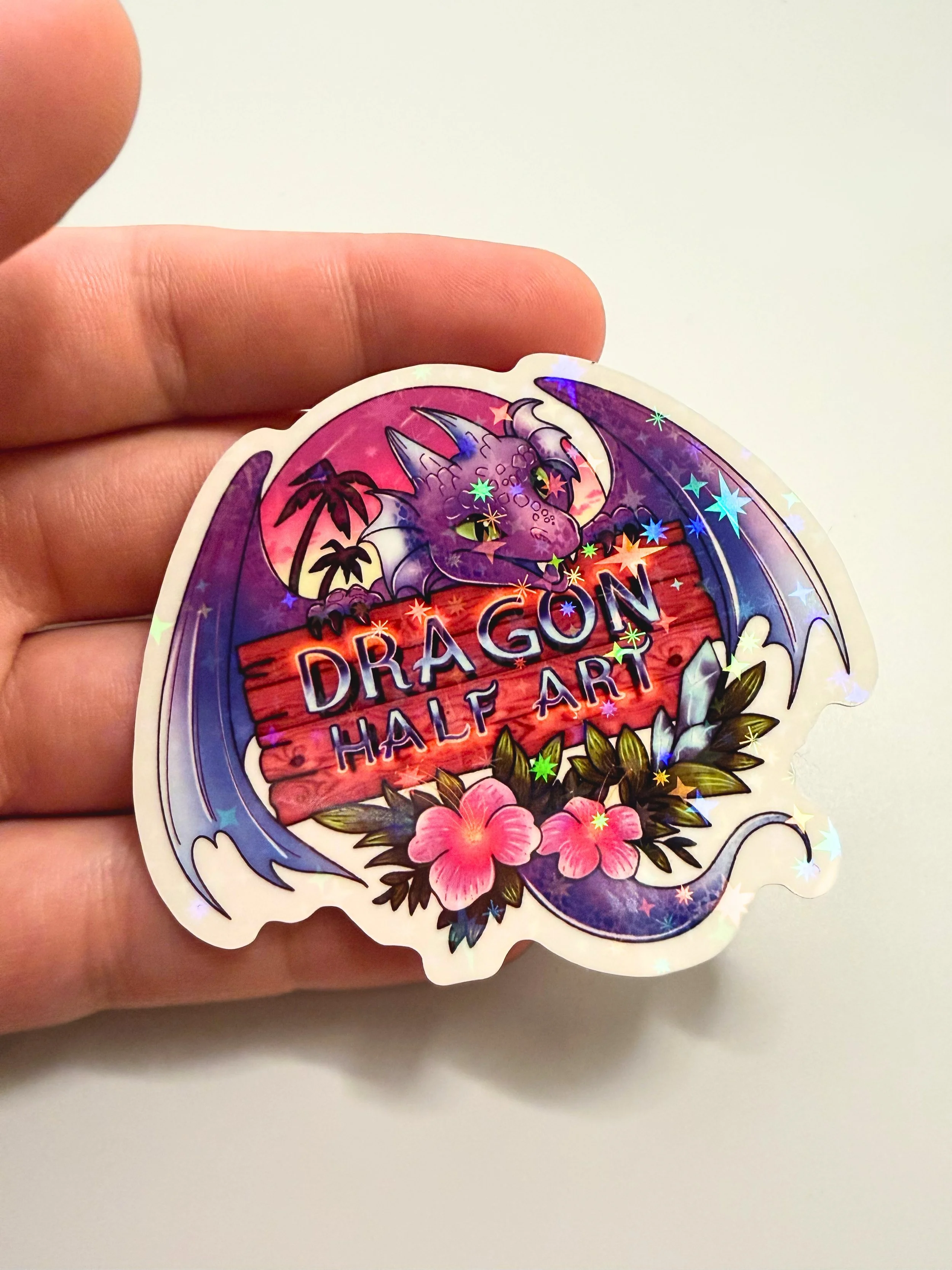 Dragon Half Heart Holographic Sticker