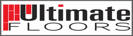 Logo for Ultimate Floors, with red and black text.