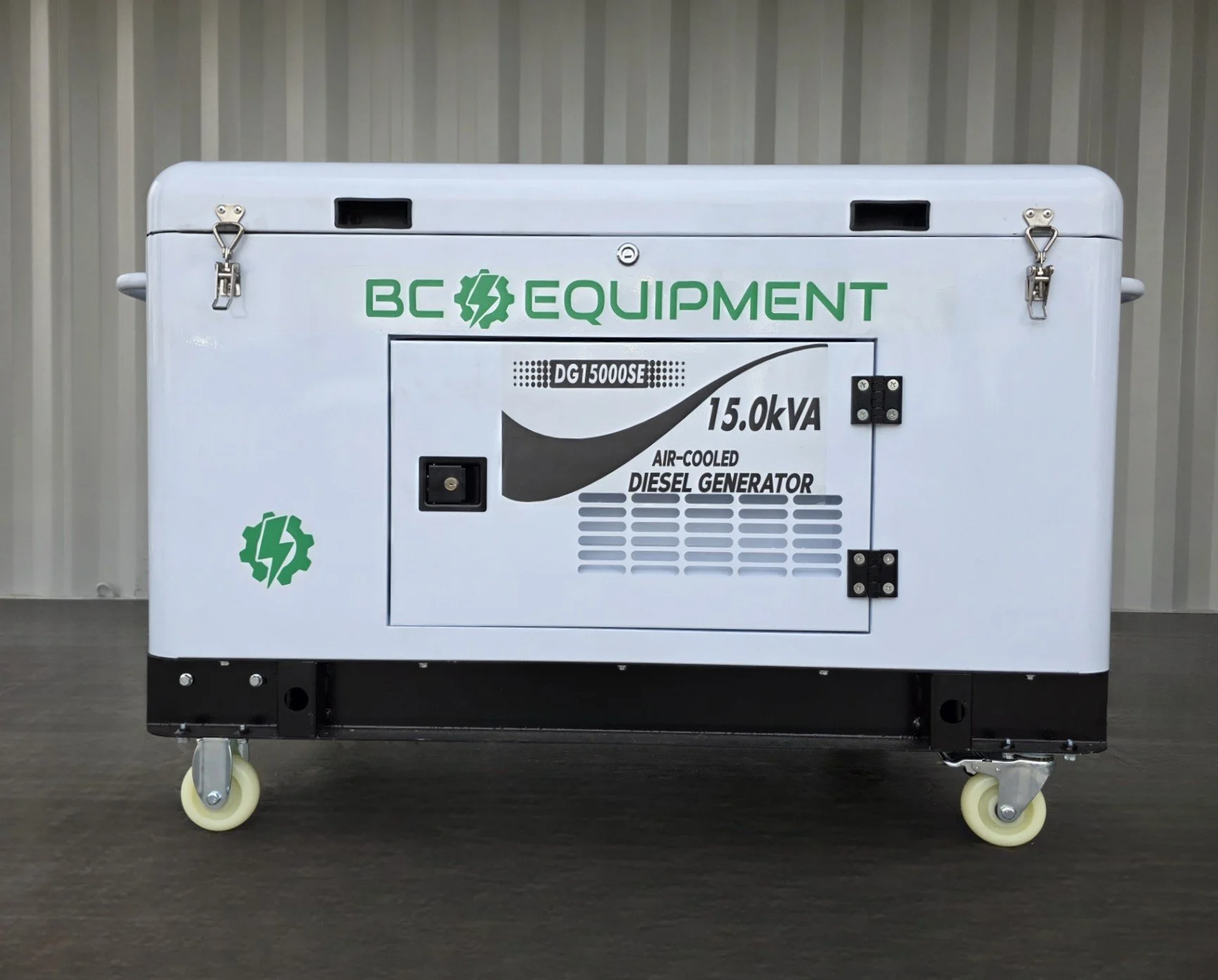 BC Equipment DG15000SE 15 kVA air-cooled diesel generator on casters