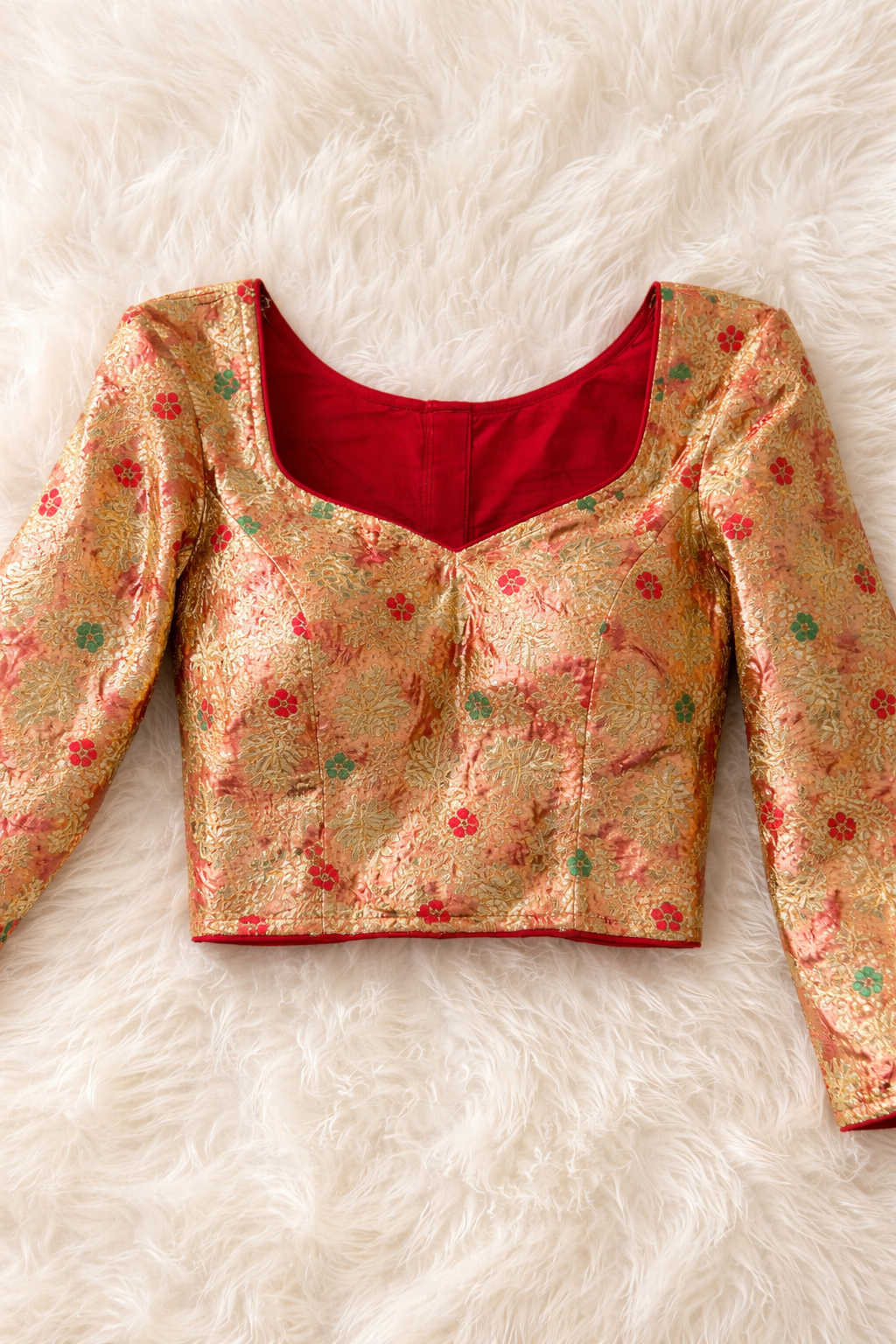 Tass ko Blouse (Gold Brocade Blouse with Tass Detailing)