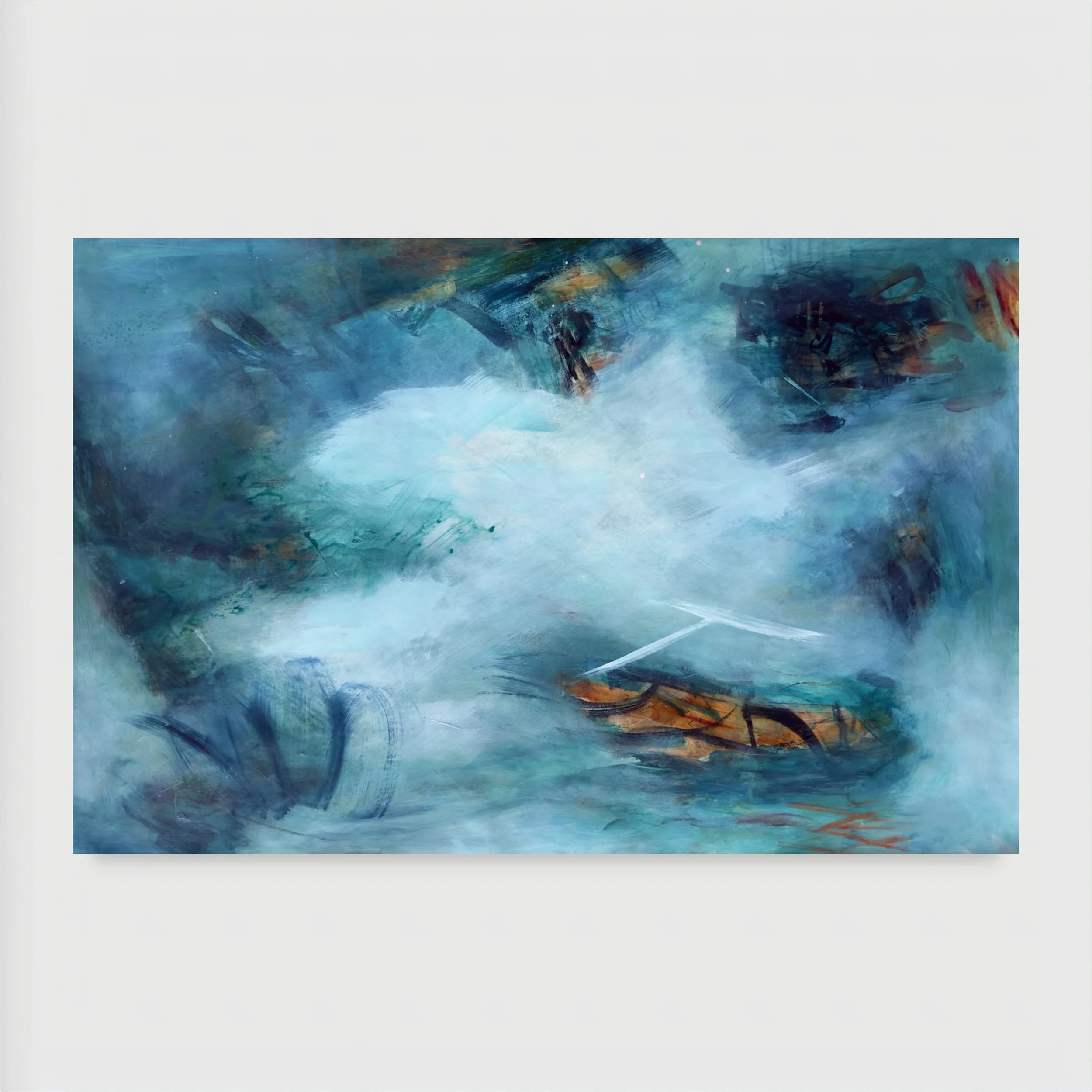 At Sea (Sky & Water series), 2024. Acrylic and ink on BK Rives paper, mounted on panel — 80 x 120 x 3 cm.