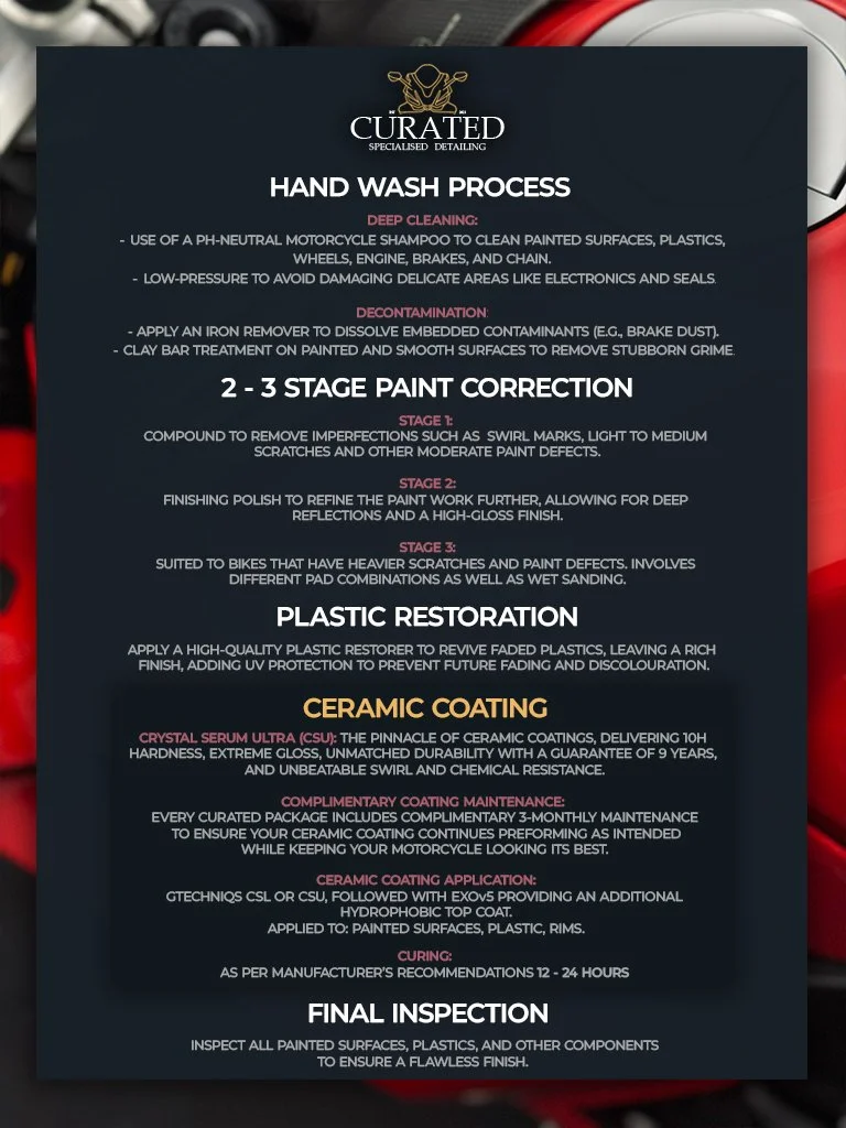 Curated motorcycle detailing package including paint correction and ceramic coating at Curated Specialised Detailing Melbourne