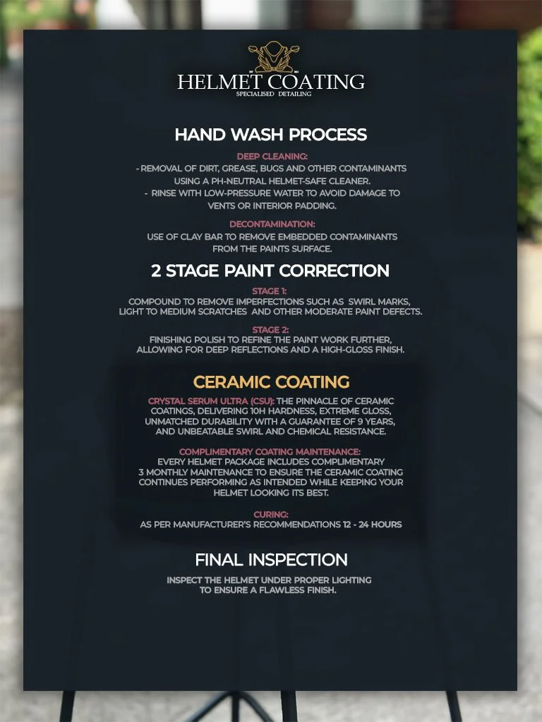 Motorcycle helmet paint correction and ceramic coating service by Curated Specialised Detailing Melbourne