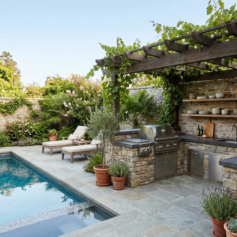 15 Pool and Outdoor Kitchen Design Ideas for Backyard Fun