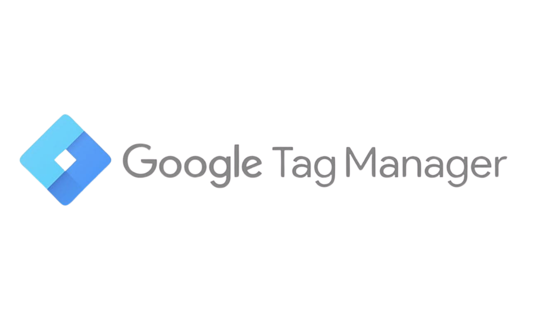 Google Tag Manager logo with blue geometric icon and grey text
