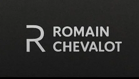 Black background with white text displaying a logo and the words "Romain Chevalot".