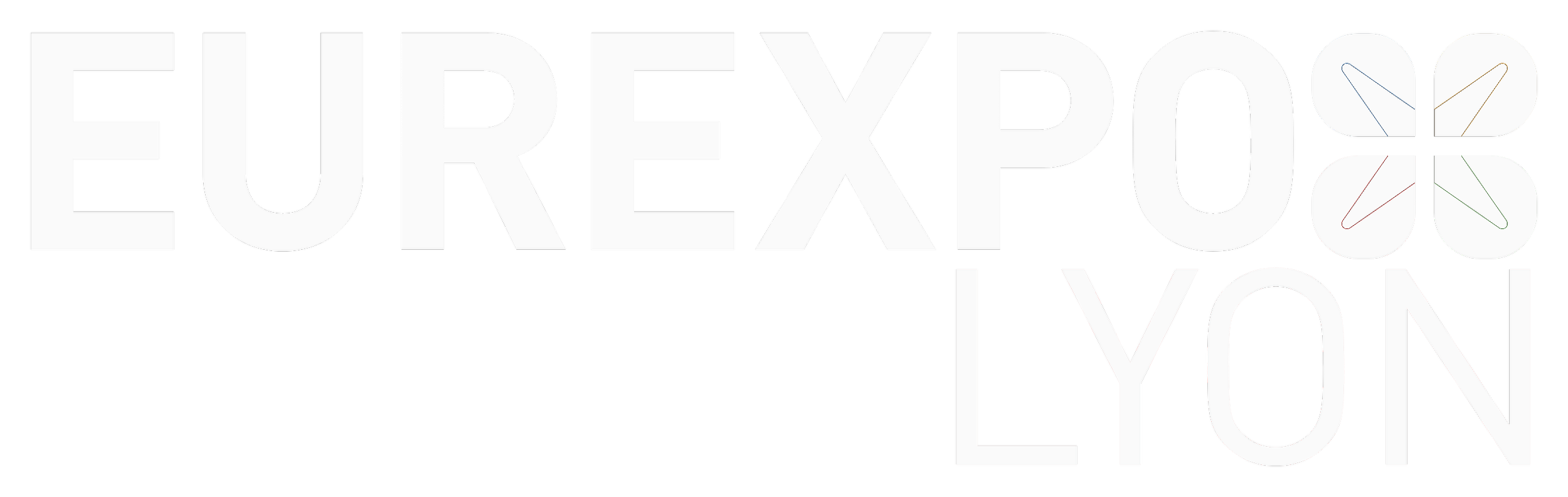 Logo de l'événement EUREXPO avec le texte en blanc sur fond noir, incluant des motifs de flèches colorées dans le symbole de la fleur à quatre pétales.