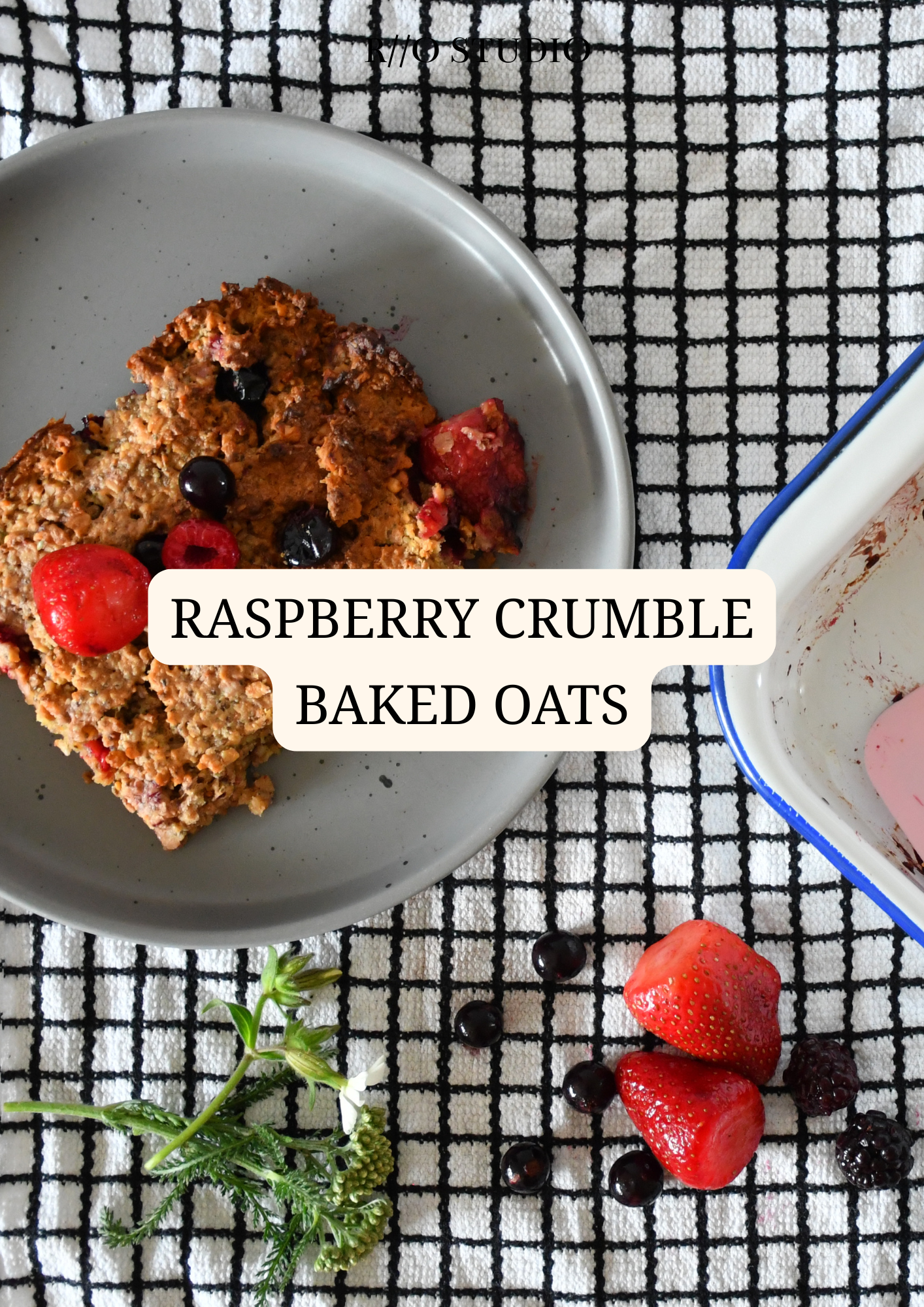 Raspberry crumble baked oats with frozen berries and nut butter 