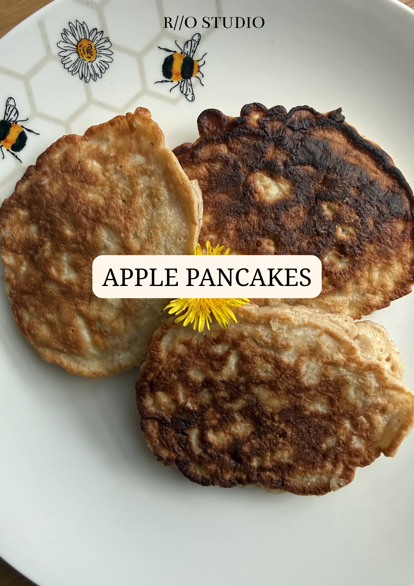 A selection of apple pancakes filled with greek yogurt and served with a dollop of honey 