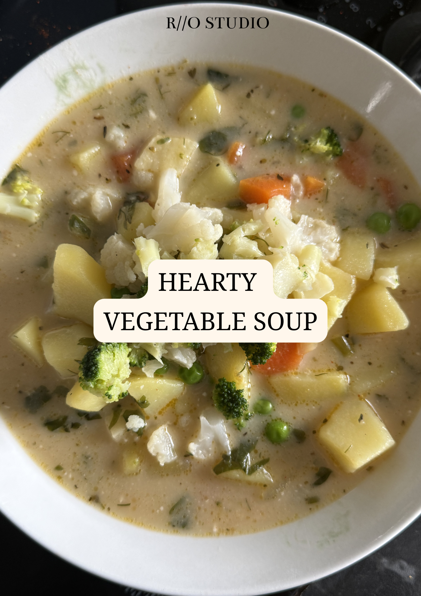 A hearty vegetable soup with mixed vegetables