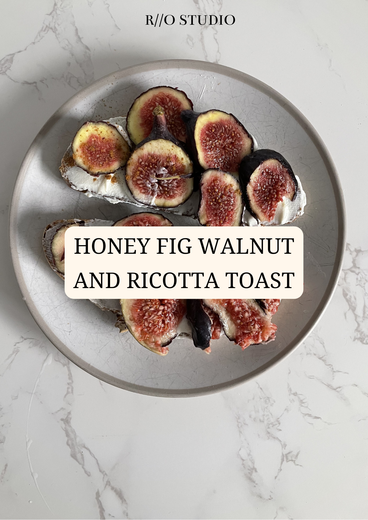 Honey fig walnut toast with crushed walnuts, ricotta goats cheese and a drizzle of honey 