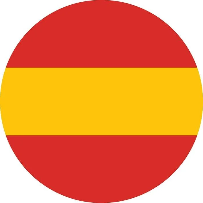 Bandera circular de España con franjas horizontales rojas y una franja amarilla central doble de ancho.