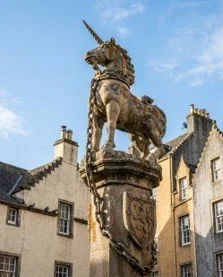 The Unicorn atop the ‘Mercat Cross’ – symbol of a town’s status as a ‘Royal Burgh’