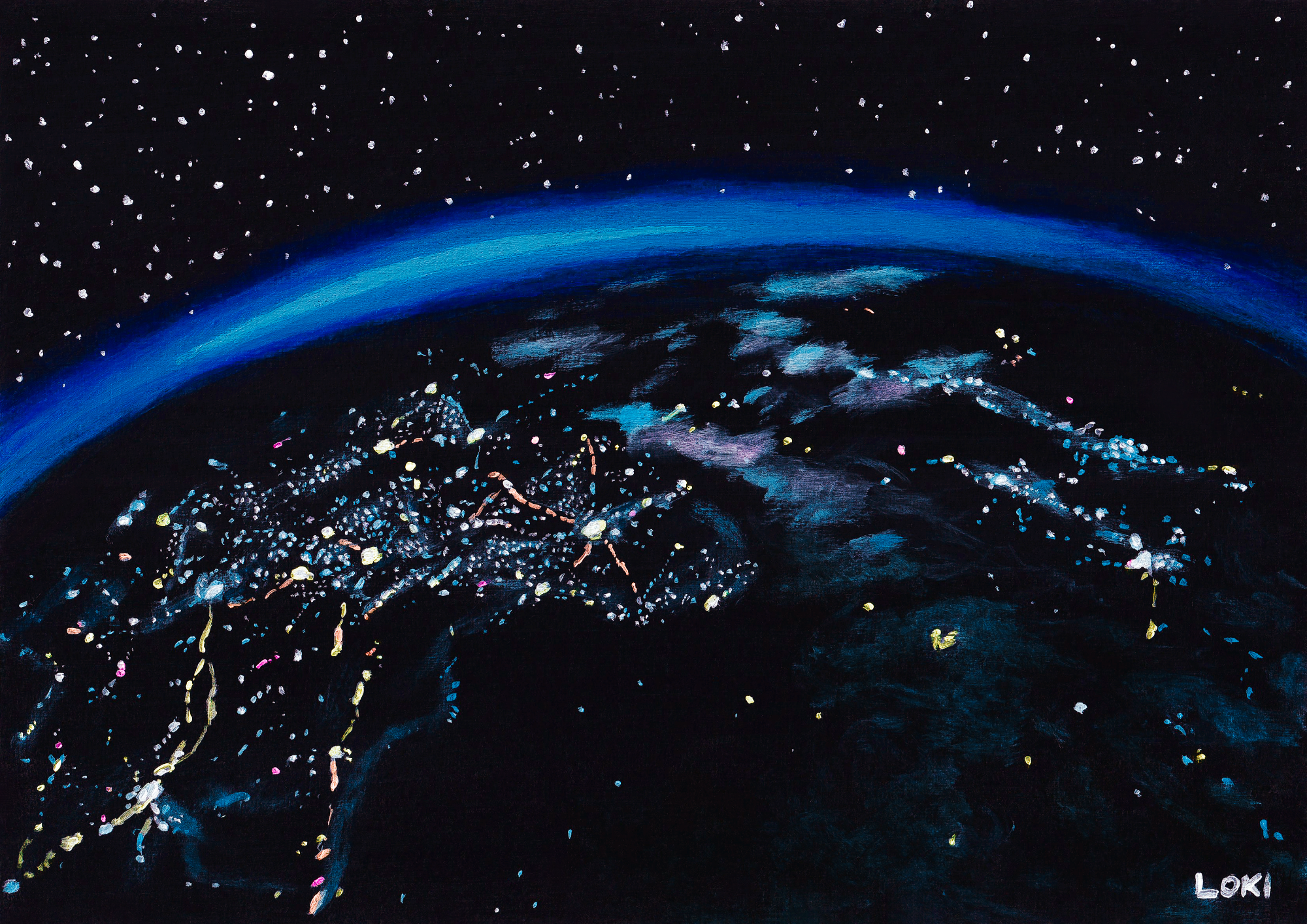 'Little Lights' (acrylic on card)