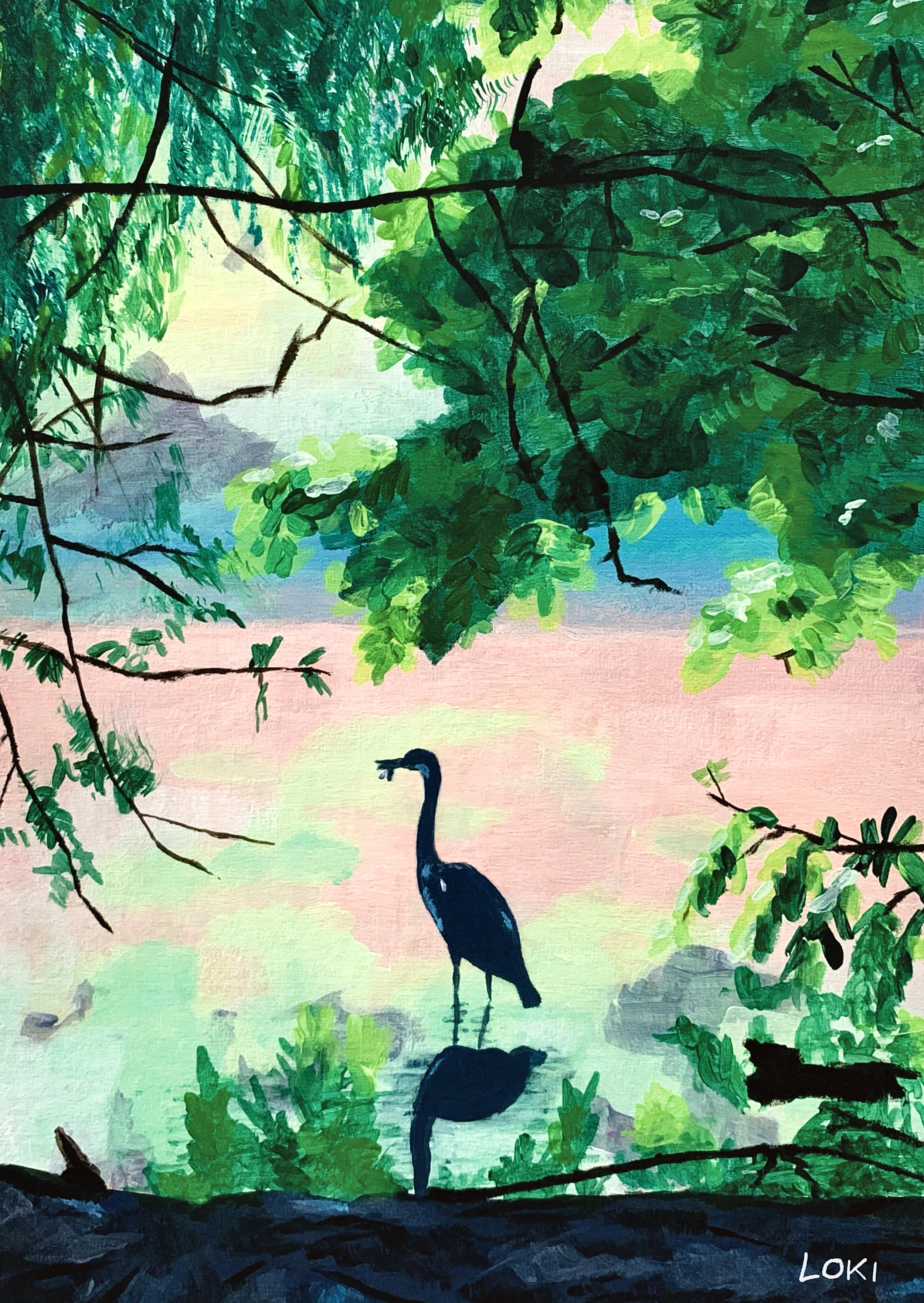 'A Watcher in Vondelpark' (acrylic on card)