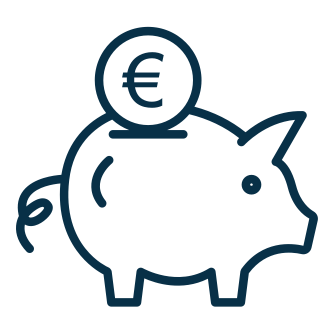 Dibujo de una alcancía en forma de cerdo con un símbolo de euro en la parte superior.