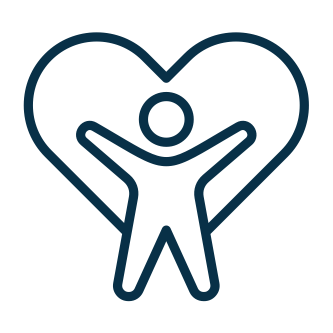 Icono de una figura humana con los brazos extendidos dentro de un corazón.
