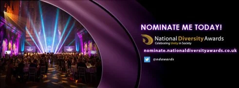 NADSN | National Association of Disabled Staff Networks | A promotional banner for the National Diversity Awards featuring a grand event hall with purple and blue lighting