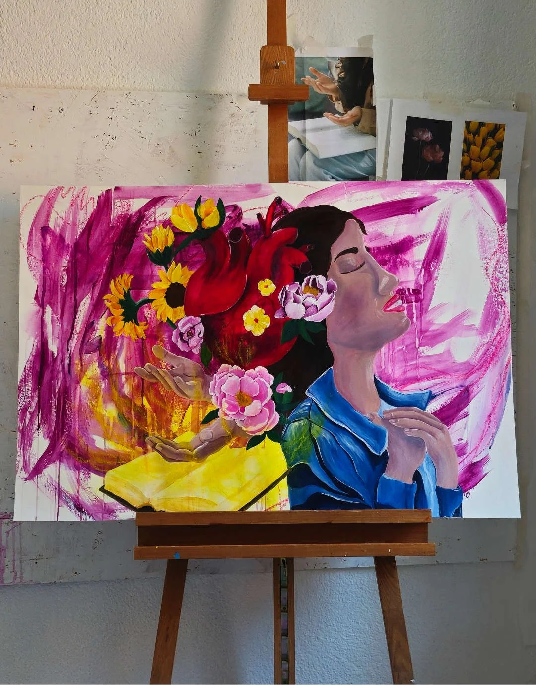 Prophetisches Kunstwerk "Heart of Worship" von Nadine Duval, auf einer Staffelei stehend