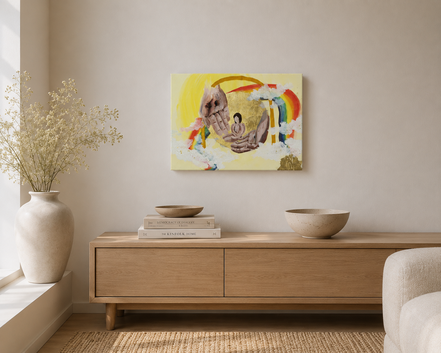 Raumbild mit einem Kunstwerk von Nadine Duval, Prophetisches Kunstwerk "Im Heiligtum"