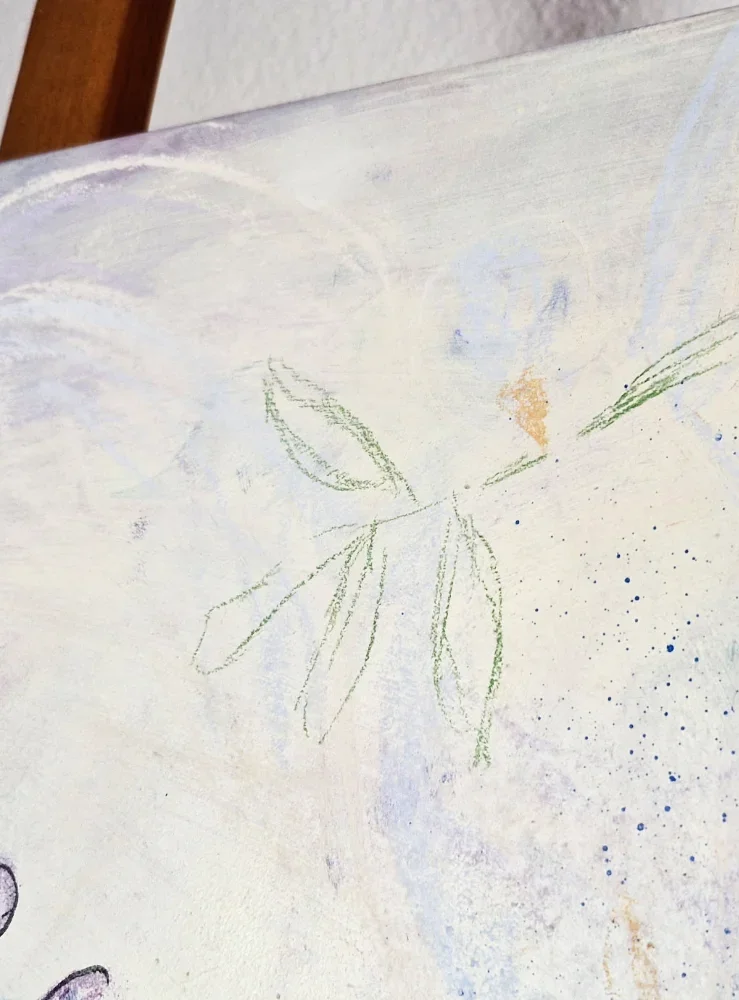 Kunstwerk Detail, Taube mit Zweig aus einem prophetischen Kunstwerk von Nadine Duval