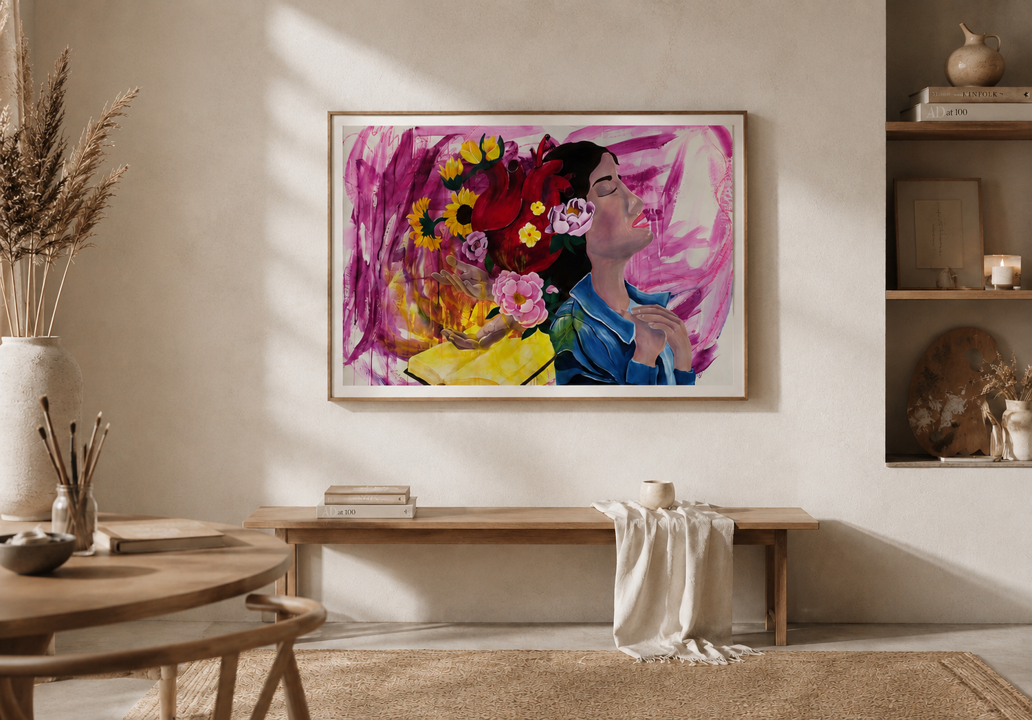 Raumbild mit einem Kunstwerk von Nadine Duval, Prophetisches Kunstwerk "The Heart of Worship"