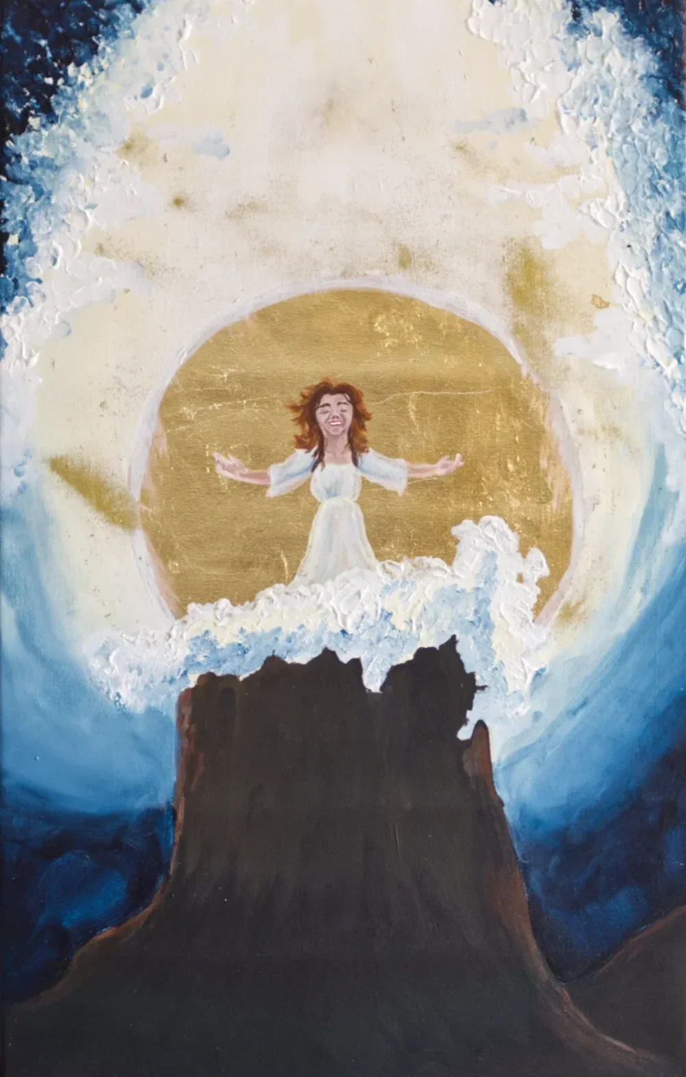 Prophetisches Kunstwerk zu Psalm 27 von Nadine Duval, eine Frau in anbetender Haltung
