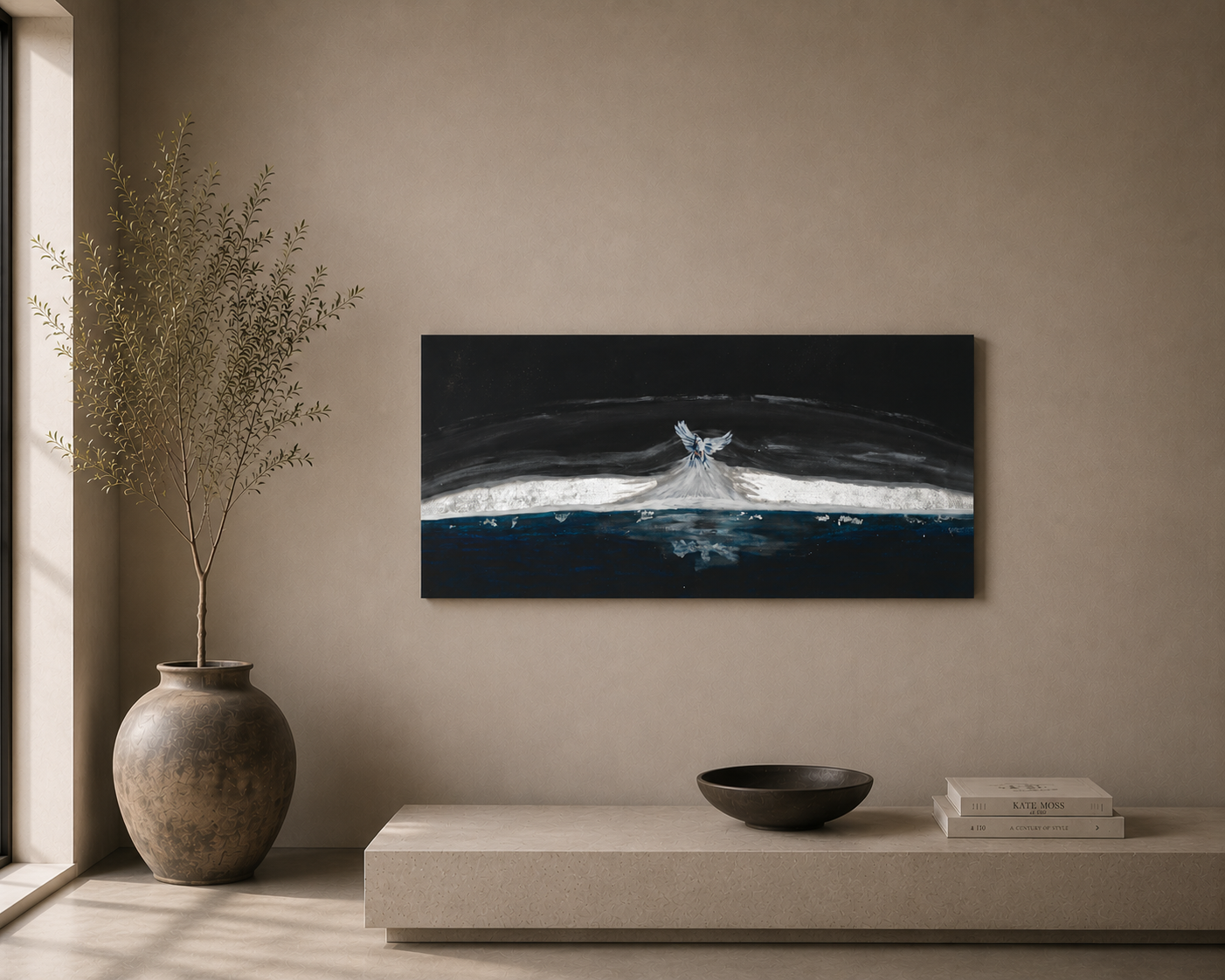 Raumbeispiel mit dem Kunstwerk "Spirit of Creation" von Nadine Duval